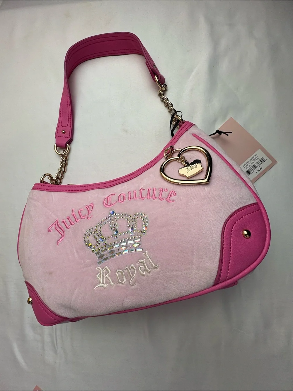 Juicy Couture Pink Embellished 'Royal' Shoulder Bag with Heart Charm